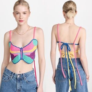 Mira Mikati Colorful Butterfly Crochet Top Size XS Small NEW! New with tags!